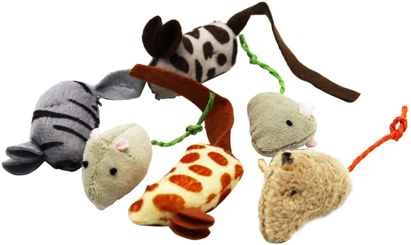Gato Juguetes ratones de pelo, suave y duradero para la diversión para jugar con, chupete mouse Catnip ratones para gatito, ratones de juguete de 6 por paquete