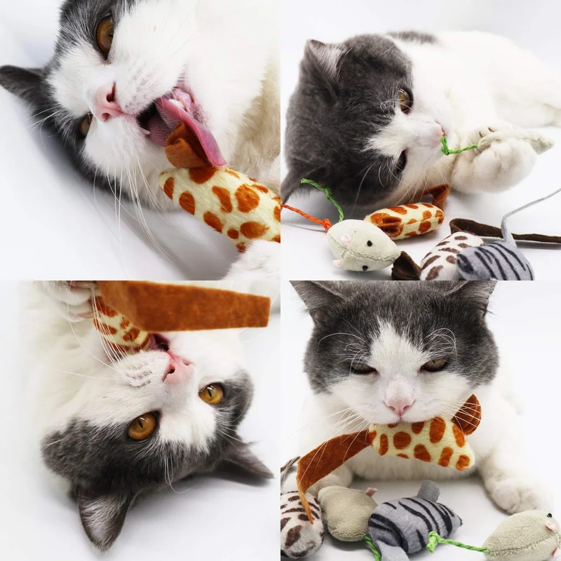 Gato Juguetes ratones de pelo, suave y duradero para la diversión para jugar con, chupete mouse Catnip ratones para gatito, ratones de juguete de 6 por paquete