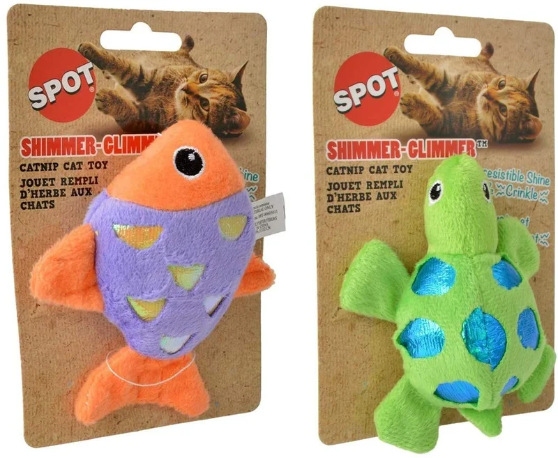 Ethical Pet Shimmer-Glimmer Catnip Cat Toy Bundle: Pescado y tortuga, varios colores
