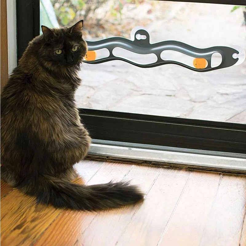 SRHOME - Juego de pelotas de gato con pista para ventanas, pista de pelota para gatito interactivo, juegos de puzle y pista de carreras, divertido montaje DIY para tu gato favorito