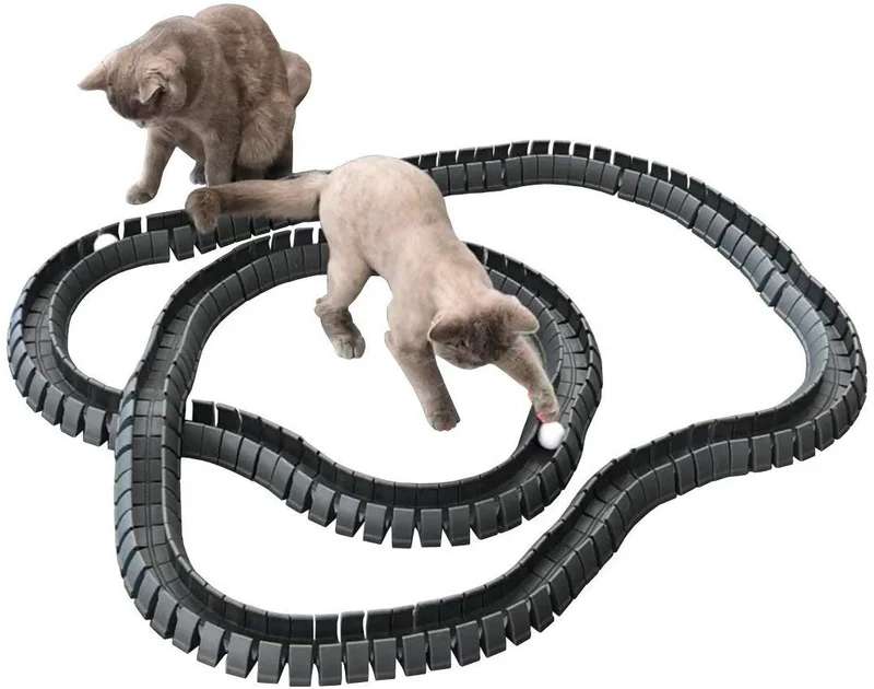 Magic Cat Track y pelota tamaño doble, juguete para gatos, Gatos, Mascotas, Kitties, que consta de 16 'flexible pistas y 4 bolas)
