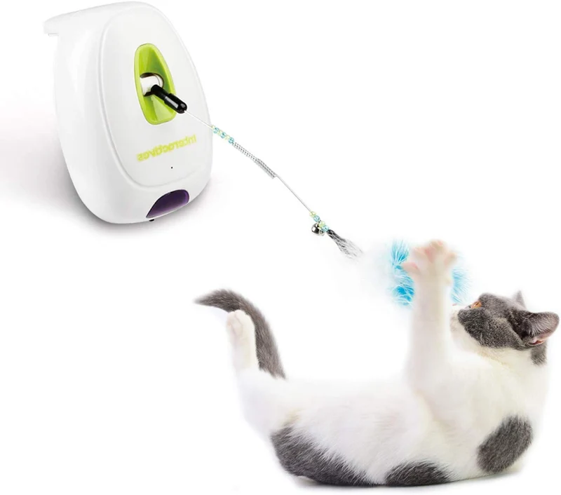 All for Paws Juguete interactivo con varita de plumas de gato, juguete con sensor de movimiento para gatos, modelos siempre activados y activados por movimiento