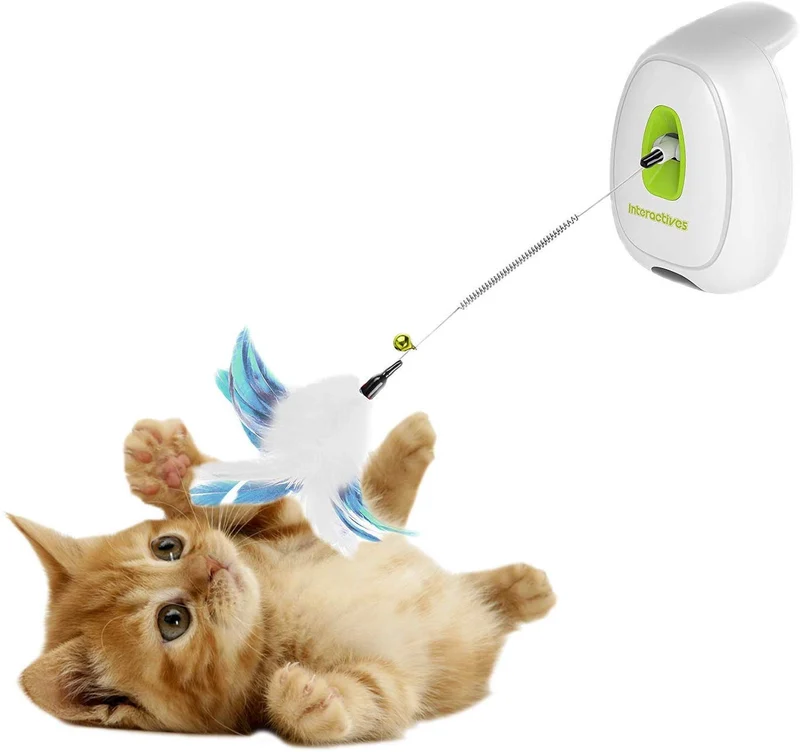All for Paws Juguete interactivo con varita de plumas de gato, juguete con sensor de movimiento para gatos, modelos siempre activados y activados por movimiento