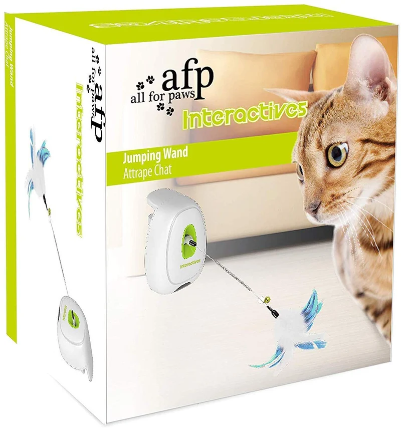 All for Paws Juguete interactivo con varita de plumas de gato, juguete con sensor de movimiento para gatos, modelos siempre activados y activados por movimiento