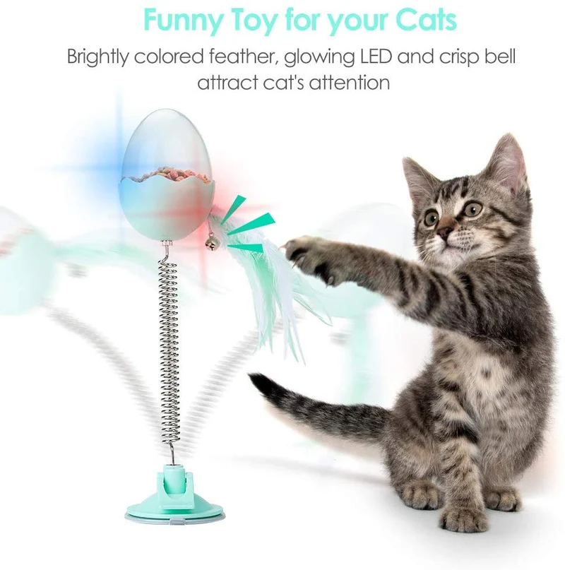 Delomo - Dispensador de comida para gatos, juguete interactivo inteligente con luz LED, juguete alimentador de gatos con campana de plumas, alimentador de juguetes IQ para gatos