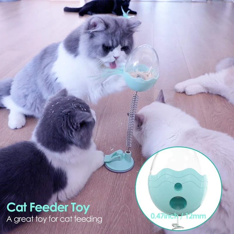 Delomo - Dispensador de comida para gatos, juguete interactivo inteligente con luz LED, juguete alimentador de gatos con campana de plumas, alimentador de juguetes IQ para gatos