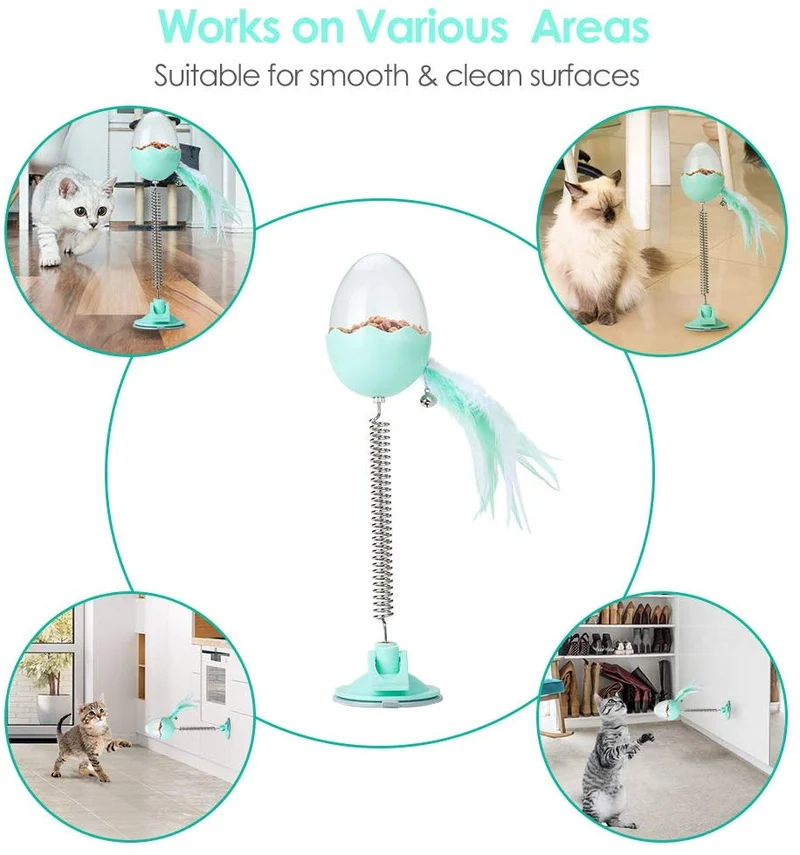 Delomo - Dispensador de comida para gatos, juguete interactivo inteligente con luz LED, juguete alimentador de gatos con campana de plumas, alimentador de juguetes IQ para gatos