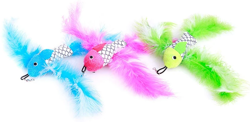 ZoyPet - Juego de 3 piezas de recambio interactivo de plumas de repuesto retráctiles para gatos, mariposas, libélulas, ratón, caterpillar, pájaros, plumas para gatos, 21 estilos variados CT15