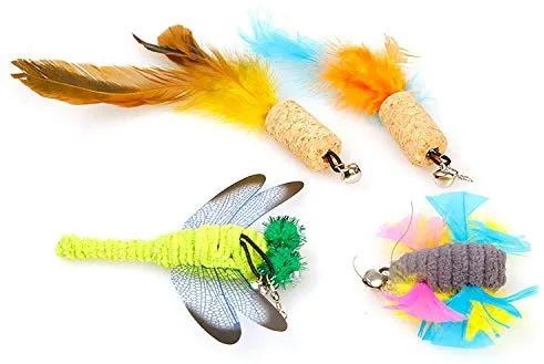 ZoyPet - Juego de 3 piezas de recambio interactivo de plumas de repuesto retráctiles para gatos, mariposas, libélulas, ratón, caterpillar, pájaros, plumas para gatos, 21 estilos variados CT15