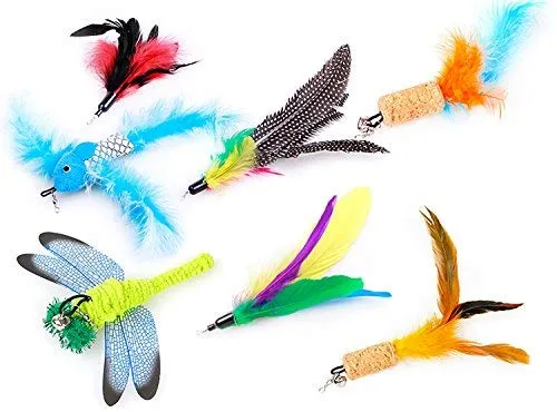 ZoyPet - Juego de 3 piezas de recambio interactivo de plumas de repuesto retráctiles para gatos, mariposas, libélulas, ratón, caterpillar, pájaros, plumas para gatos, 21 estilos variados CT15