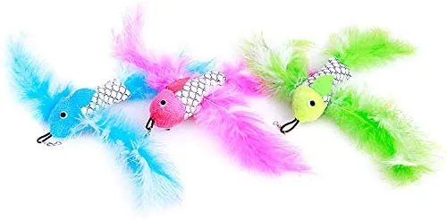 ZoyPet - Juego de 3 piezas de recambio interactivo de plumas de repuesto retráctiles para gatos, mariposas, libélulas, ratón, caterpillar, pájaros, plumas para gatos, 21 estilos variados CT15