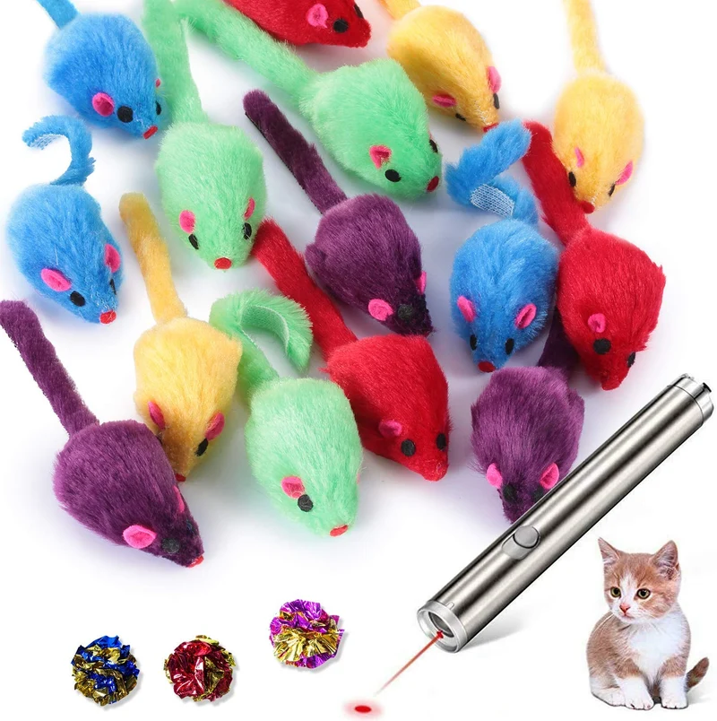 FZR Legend 19 Juguetes para gatos, 15 peluches, ratones pequeños, 3 pelotas de mylar, 1 juguete interactivo para gatos, cachorros, gatitos