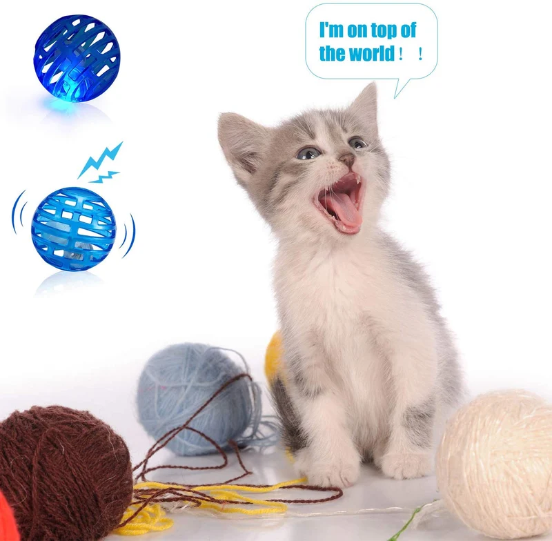 Gejoy - Juego de 3 pelotas de gato con luz intermitente y campana eléctrica interactiva, para exteriores, divertido, gato, gatito, movimiento, juguetes