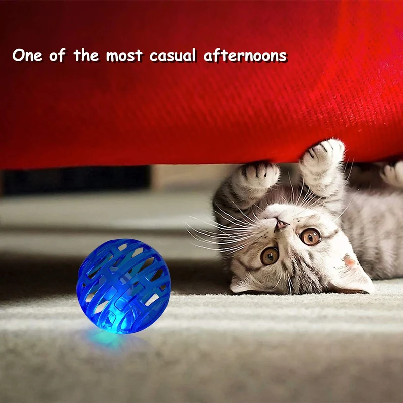 Gejoy - Juego de 3 pelotas de gato con luz intermitente y campana eléctrica interactiva, para exteriores, divertido, gato, gatito, movimiento, juguetes