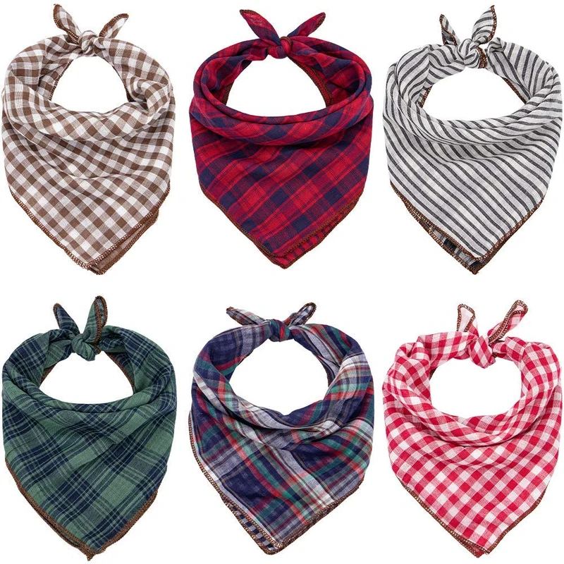 Bandanas para perro, 6 unidades, lavables, para Año Nuevo, Verde, Negro, Marrón, Azul, Rojo, diseño de cuadros, doble pañuelo reversible, accesorios ajustables para perros pequeños a grandes