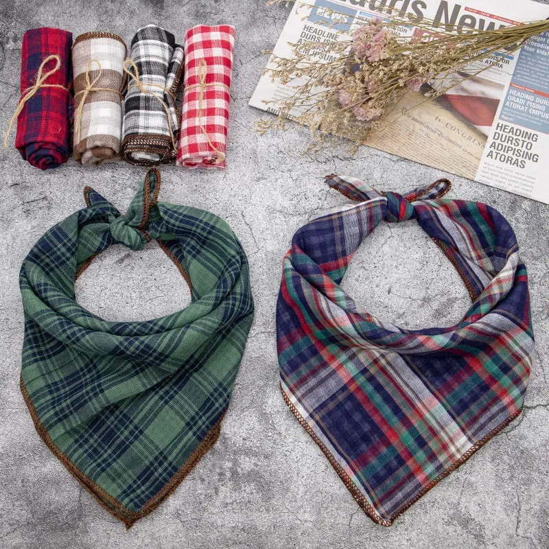Bandanas para perro, 6 unidades, lavables, para Año Nuevo, Verde, Negro, Marrón, Azul, Rojo, diseño de cuadros, doble pañuelo reversible, accesorios ajustables para perros pequeños a grandes