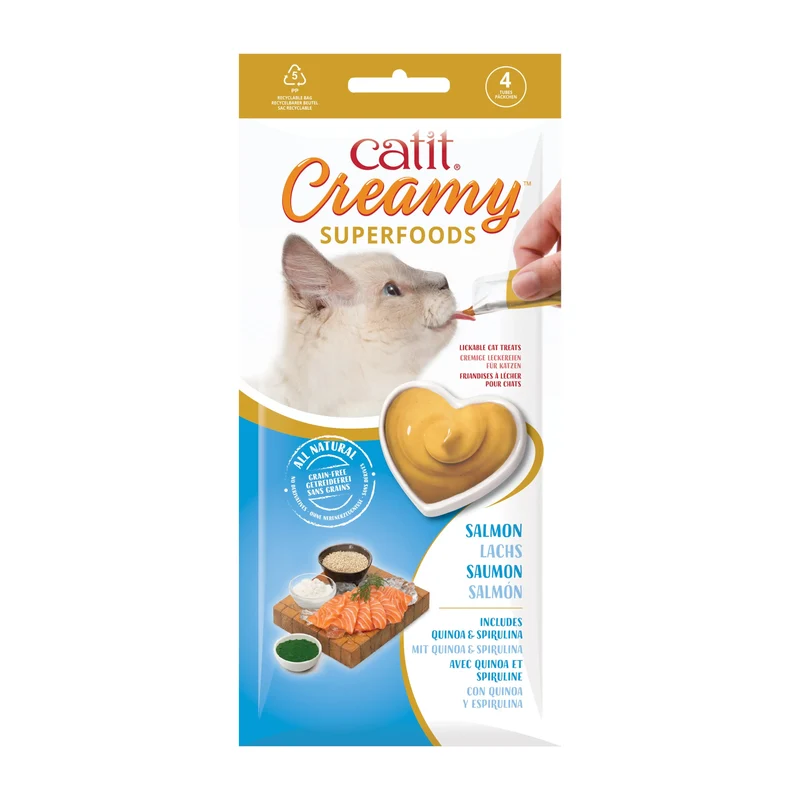 Catit Creamy Snack Superfood Salmón con Quinoa y Espirulina Pack 4X10 g