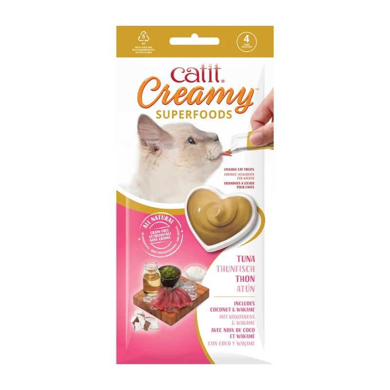 Catit Creamy Snack Superfood Atún con Coco y Wakame Pack 4X10 g