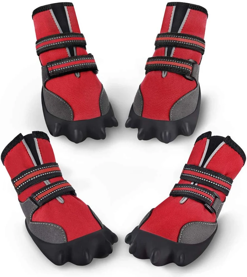 Petacc - Botas de perro impermeables para perros grandes, botas de mascotas, con forma de pata para exteriores con velcro reflectante ajustable y suela antideslizante resistente, 4 unidades