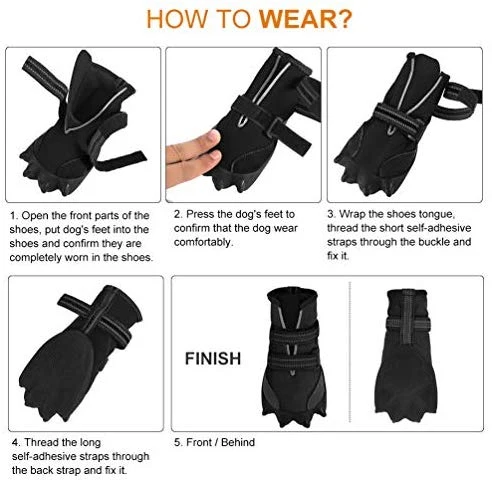 Petacc - Botas de perro impermeables para perros grandes, botas de mascotas, con forma de pata para exteriores con velcro reflectante ajustable y suela antideslizante resistente, 4 unidades
