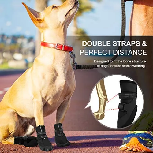 Petacc - Botas de perro impermeables para perros grandes, botas de mascotas, con forma de pata para exteriores con velcro reflectante ajustable y suela antideslizante resistente, 4 unidades