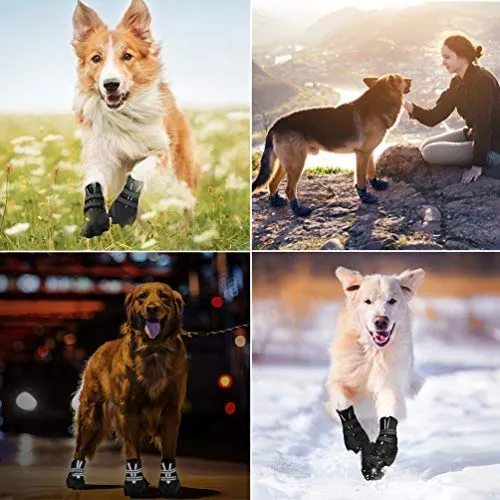 Petacc - Botas de perro impermeables para perros grandes, botas de mascotas, con forma de pata para exteriores con velcro reflectante ajustable y suela antideslizante resistente, 4 unidades