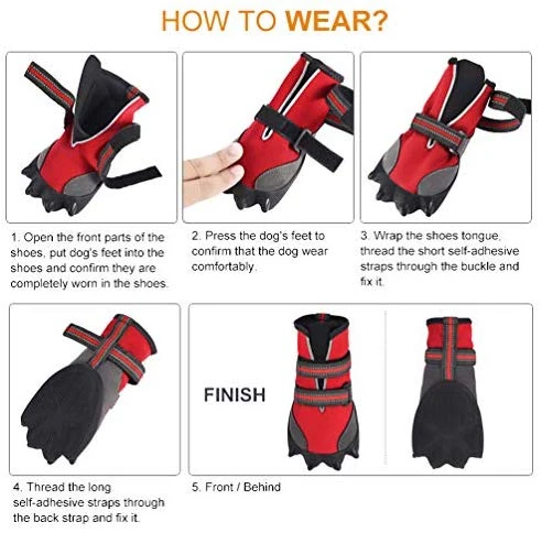 Petacc - Botas de perro impermeables para perros grandes, botas de mascotas, con forma de pata para exteriores con velcro reflectante ajustable y suela antideslizante resistente, 4 unidades