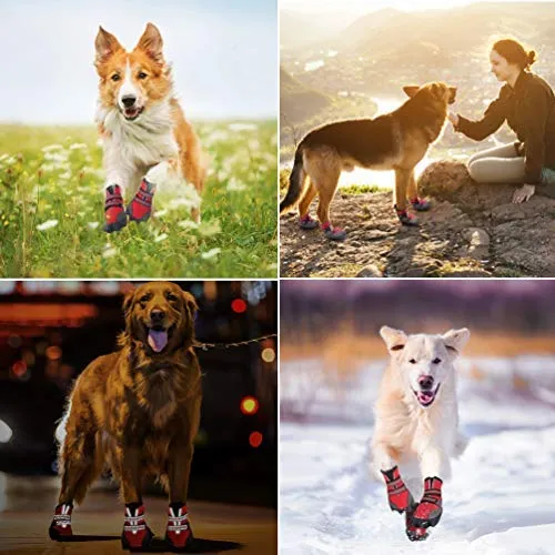 Petacc - Botas de perro impermeables para perros grandes, botas de mascotas, con forma de pata para exteriores con velcro reflectante ajustable y suela antideslizante resistente, 4 unidades