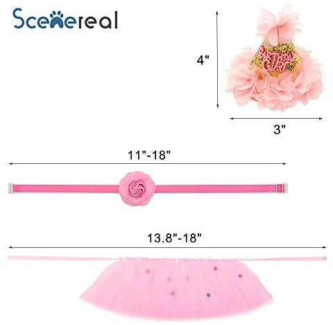 Bandana de cumpleaños para perro, de Escenereal, suministros para fiestas de cumpleaños, falda tutú, bufanda y collar, para mascotas, cachorros, gatos, niñas, color rosa, para fiesta de cumpleaños