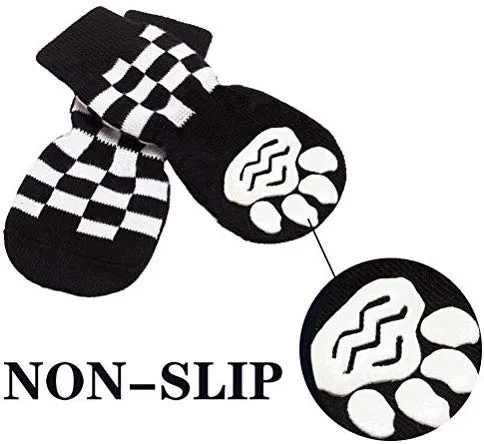 SCENEREAL - Calcetines antideslizantes para perro con correas para control de tracción (3 pares, protector de pata a cuadros, para interior de piso, diseño antideslizante para perros pequeños y medianos, gatos, cachorros