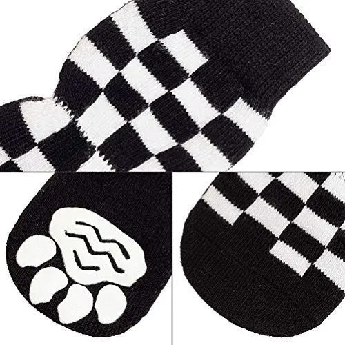 SCENEREAL - Calcetines antideslizantes para perro con correas para control de tracción (3 pares, protector de pata a cuadros, para interior de piso, diseño antideslizante para perros pequeños y medianos, gatos, cachorros