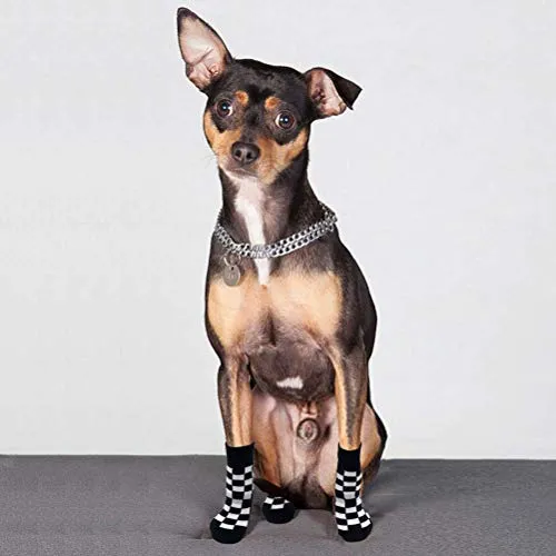 SCENEREAL - Calcetines antideslizantes para perro con correas para control de tracción (3 pares, protector de pata a cuadros, para interior de piso, diseño antideslizante para perros pequeños y medianos, gatos, cachorros