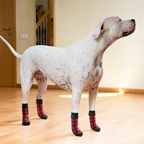 SCENEREAL - Calcetines antideslizantes para perro con correas para control de tracción (3 pares, protector de pata a cuadros, para interior de piso, diseño antideslizante para perros pequeños y medianos, gatos, cachorros