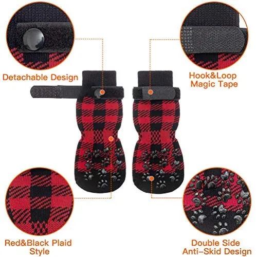 SCENEREAL - Calcetines antideslizantes para perro con correas para control de tracción (3 pares, protector de pata a cuadros, para interior de piso, diseño antideslizante para perros pequeños y medianos, gatos, cachorros