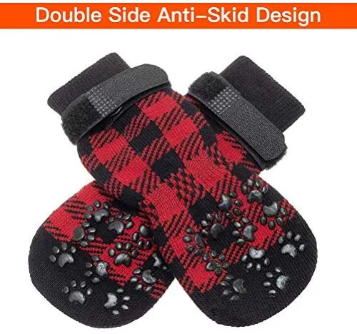 SCENEREAL - Calcetines antideslizantes para perro con correas para control de tracción (3 pares, protector de pata a cuadros, para interior de piso, diseño antideslizante para perros pequeños y medianos, gatos, cachorros