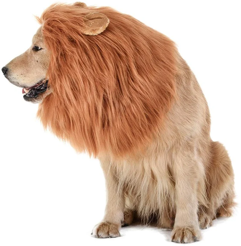 Peluca de melena de león para perro, realista y divertida, melena de león para perros, melena de león complementaria para disfraces de perro, peluca de león para perros de tamaño mediano a grande