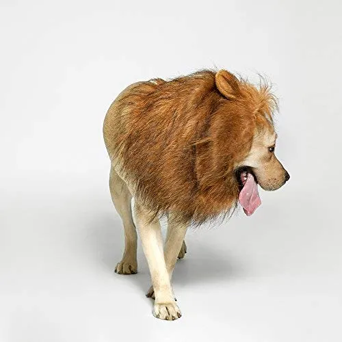 Peluca de melena de león para perro, realista y divertida, melena de león para perros, melena de león complementaria para disfraces de perro, peluca de león para perros de tamaño mediano a grande
