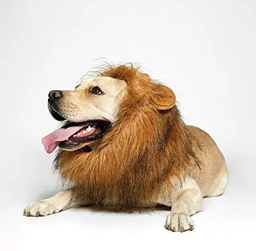 Peluca de melena de león para perro, realista y divertida, melena de león para perros, melena de león complementaria para disfraces de perro, peluca de león para perros de tamaño mediano a grande