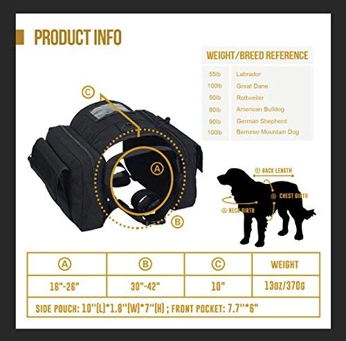 OneTigris – Mochila para perro de viaje de camping senderismo para perro mediano y grande