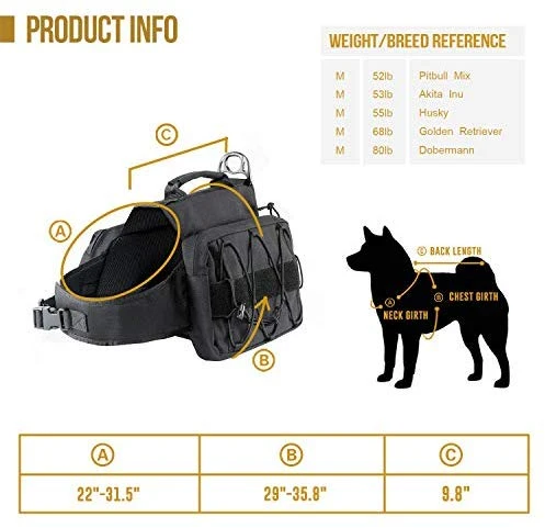 OneTigris – Mochila para perro de viaje de camping senderismo para perro mediano y grande