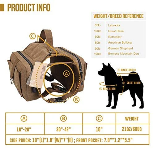 OneTigris – Mochila para perro de viaje de camping senderismo para perro mediano y grande