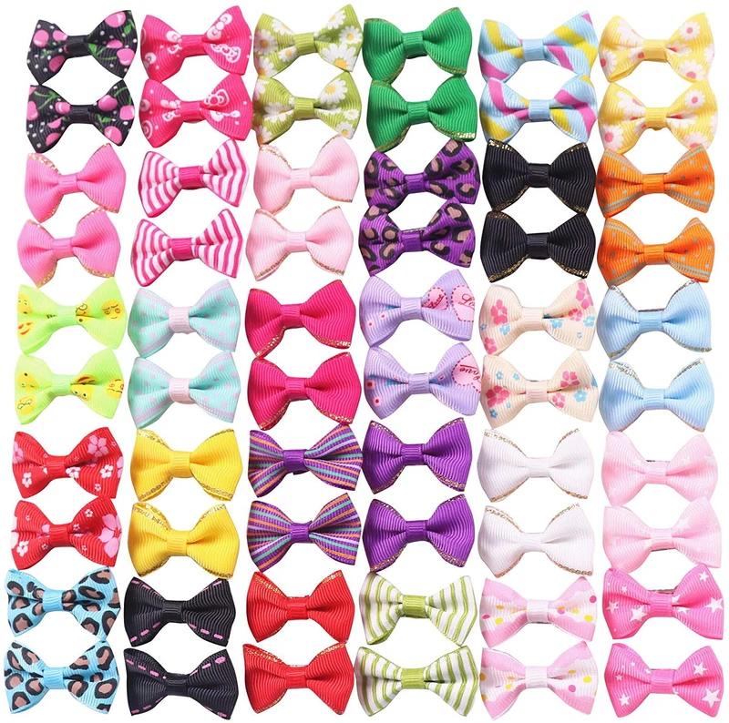 YAKA 60 lazos para el pelo (30 parisinos) para cachorros pequeños, con bandas de goma (o clips), accesorios para el pelo hechos a mano, arco, productos para el cuidado de mascotas (60 unidades, bonitos patrones)
