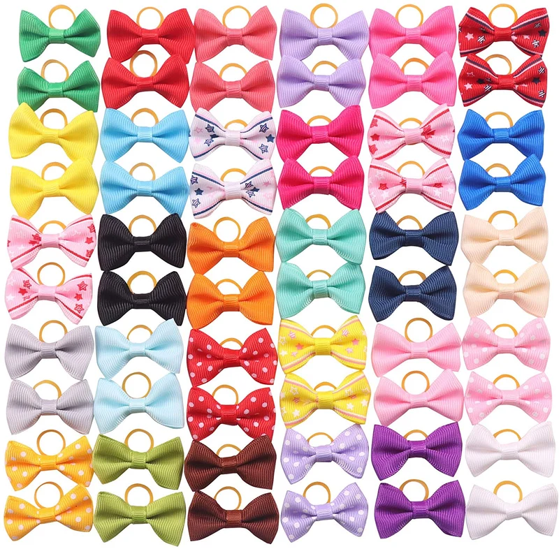 YAKA 60 lazos para el pelo (30 parisinos) para cachorros pequeños, con bandas de goma (o clips), accesorios para el pelo hechos a mano, arco, productos para el cuidado de mascotas (60 unidades, bonitos patrones)
