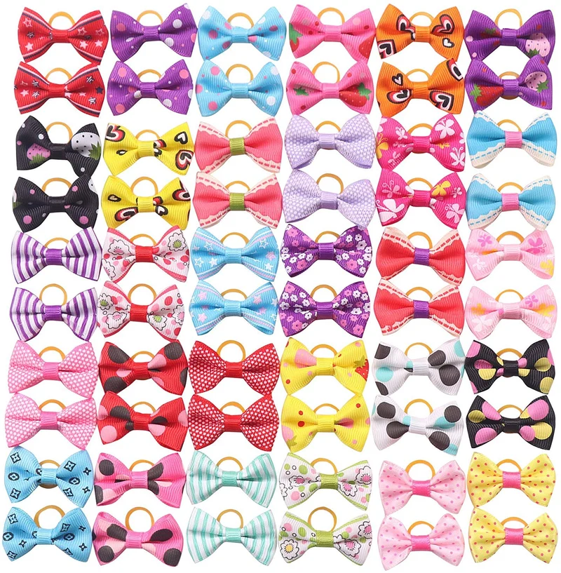 YAKA 60 lazos para el pelo (30 parisinos) para cachorros pequeños, con bandas de goma (o clips), accesorios para el pelo hechos a mano, arco, productos para el cuidado de mascotas (60 unidades, bonitos patrones)