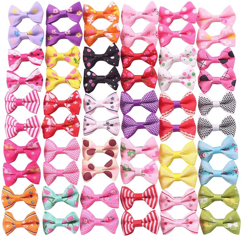 YAKA 60 lazos para el pelo (30 parisinos) para cachorros pequeños, con bandas de goma (o clips), accesorios para el pelo hechos a mano, arco, productos para el cuidado de mascotas (60 unidades, bonitos patrones)