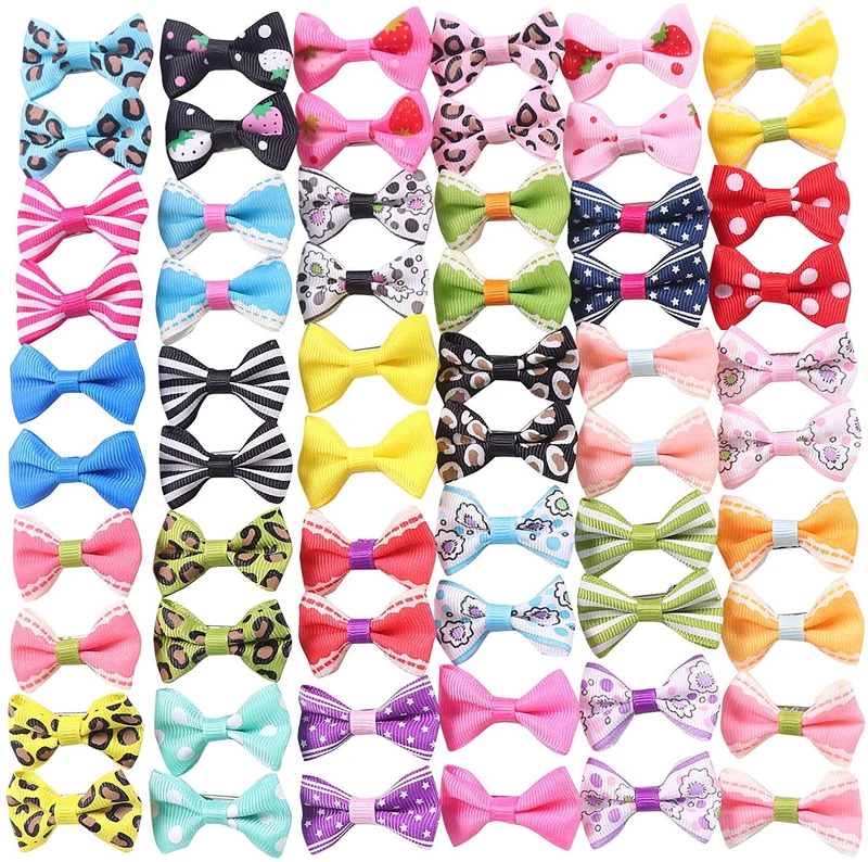 YAKA 60 lazos para el pelo (30 parisinos) para cachorros pequeños, con bandas de goma (o clips), accesorios para el pelo hechos a mano, arco, productos para el cuidado de mascotas (60 unidades, bonitos patrones)