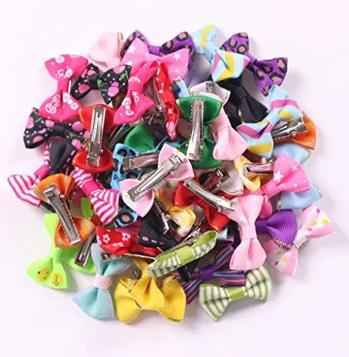 YAKA 60 lazos para el pelo (30 parisinos) para cachorros pequeños, con bandas de goma (o clips), accesorios para el pelo hechos a mano, arco, productos para el cuidado de mascotas (60 unidades, bonitos patrones)