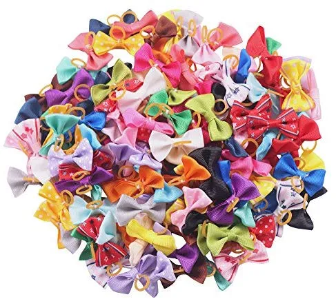YAKA 60 lazos para el pelo (30 parisinos) para cachorros pequeños, con bandas de goma (o clips), accesorios para el pelo hechos a mano, arco, productos para el cuidado de mascotas (60 unidades, bonitos patrones)