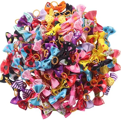 YAKA 60 lazos para el pelo (30 parisinos) para cachorros pequeños, con bandas de goma (o clips), accesorios para el pelo hechos a mano, arco, productos para el cuidado de mascotas (60 unidades, bonitos patrones)
