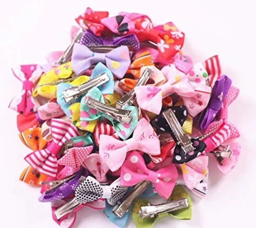 YAKA 60 lazos para el pelo (30 parisinos) para cachorros pequeños, con bandas de goma (o clips), accesorios para el pelo hechos a mano, arco, productos para el cuidado de mascotas (60 unidades, bonitos patrones)